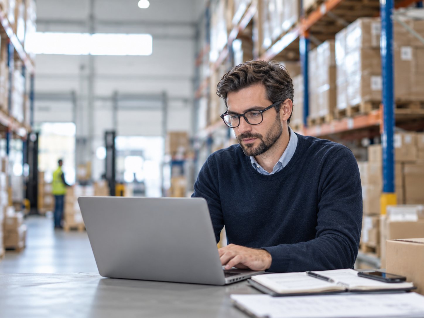 Responsable supply chain pilotant ses stocks sur SupplyStation depuis l'entrepôt