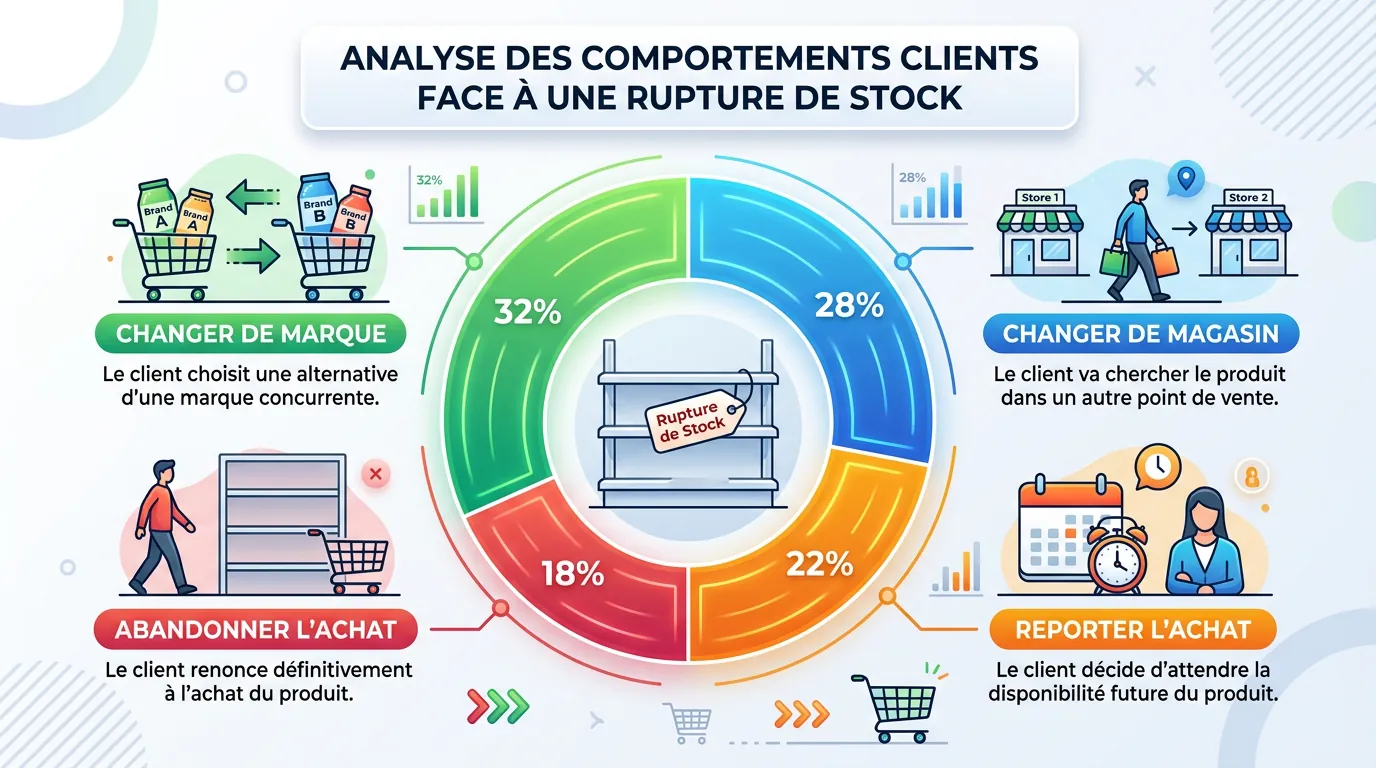 Répartition du comportement client face à une rupture de stock