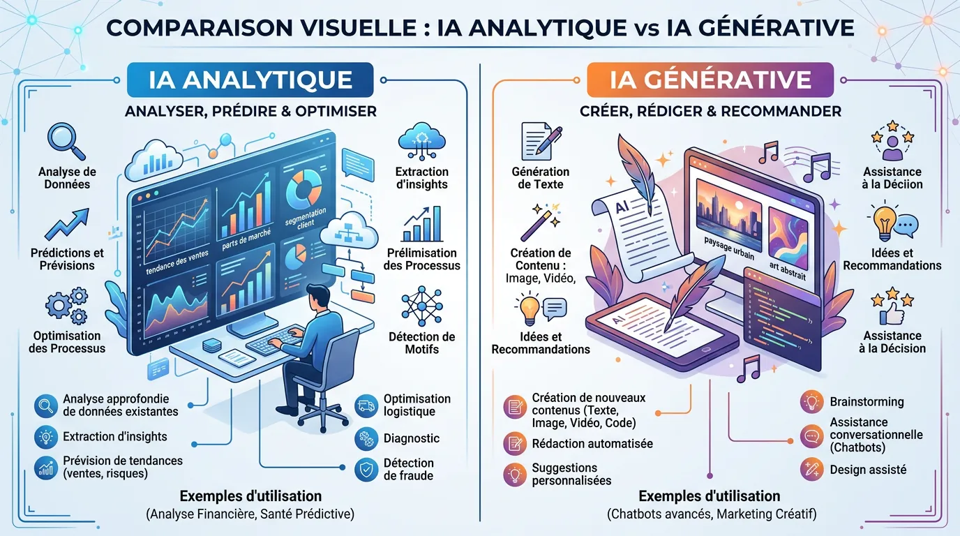 Comparaison IA analytique et IA générative dans la supply chain : prédiction vs génération de contenu
