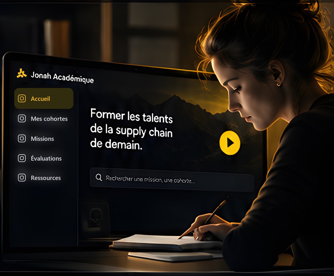 Étudiante travaillant un cas supply chain avec Jonah Académique