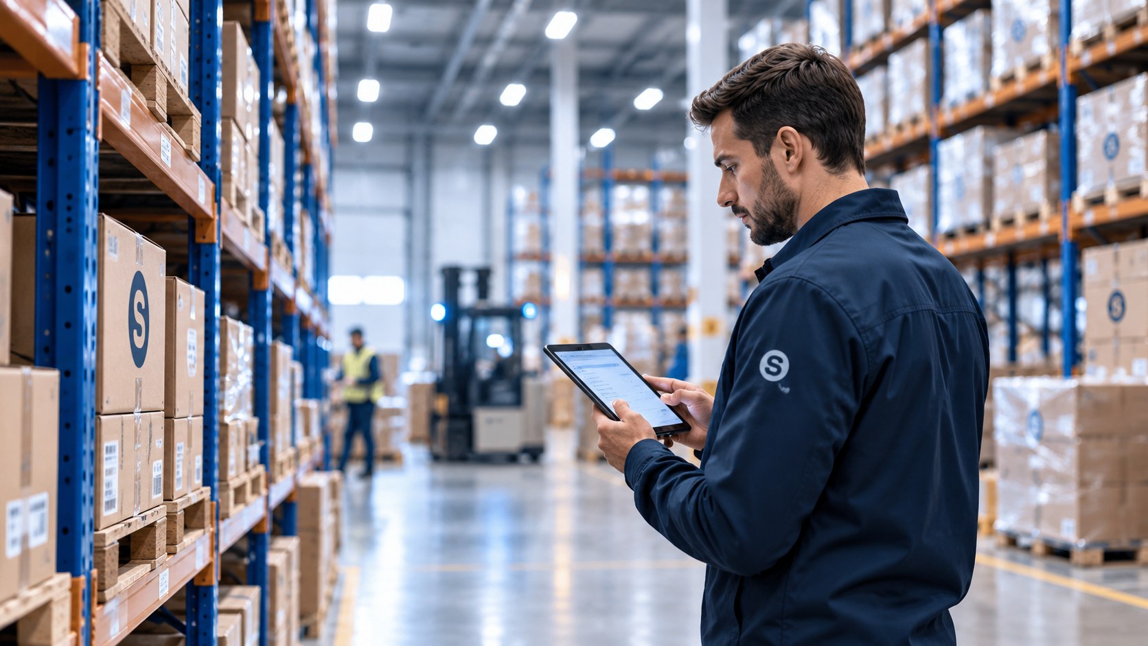 Opérateur contrôlant ses stocks sur tablette en entrepôt