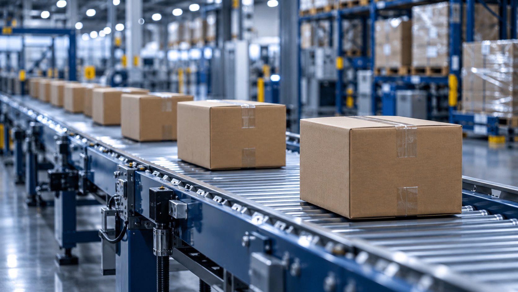 Colis SupplyStation sur un convoyeur d’entrepôt