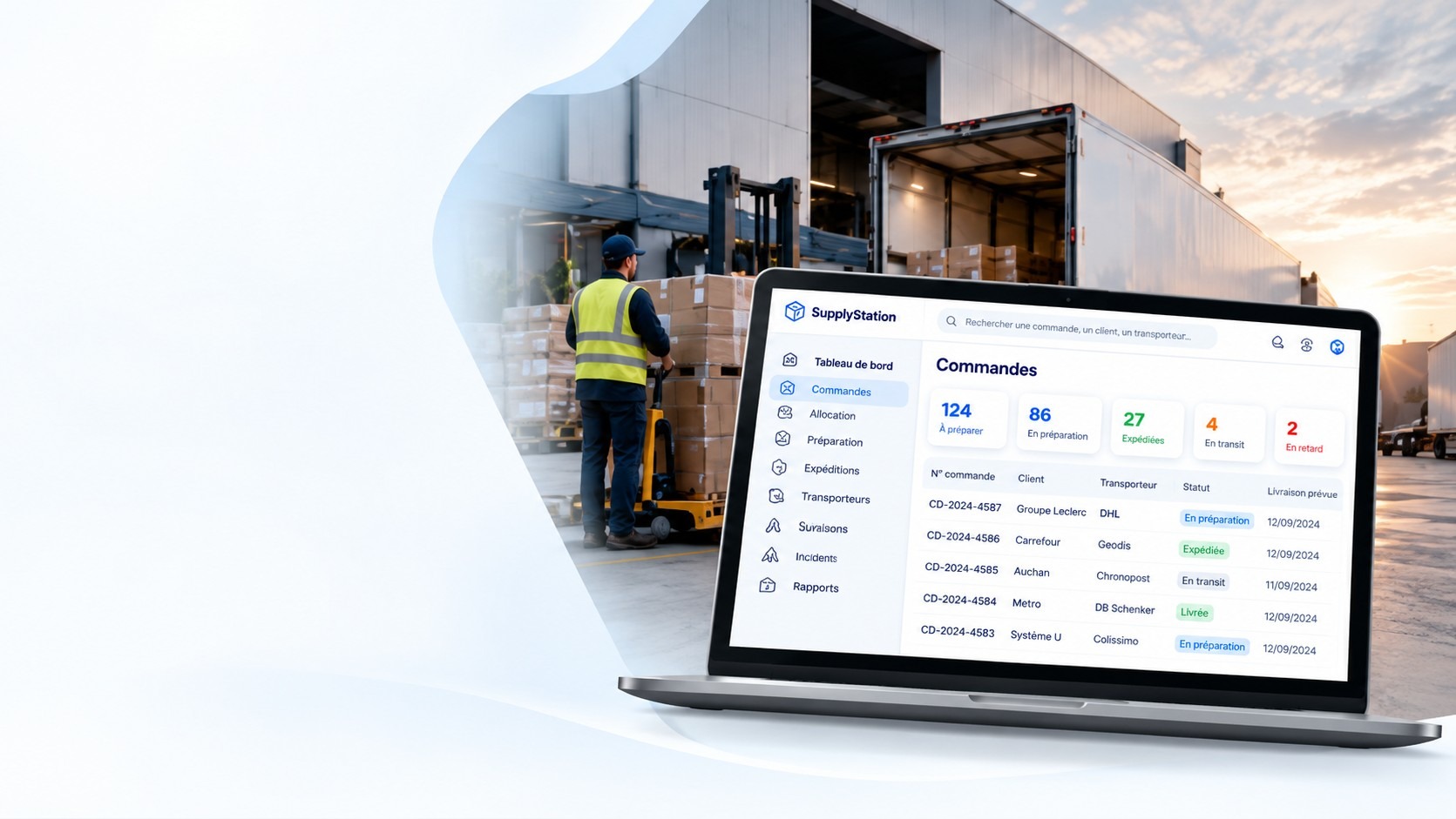 Quai de chargement et écran Commandes de SupplyStation sur un ordinateur portable