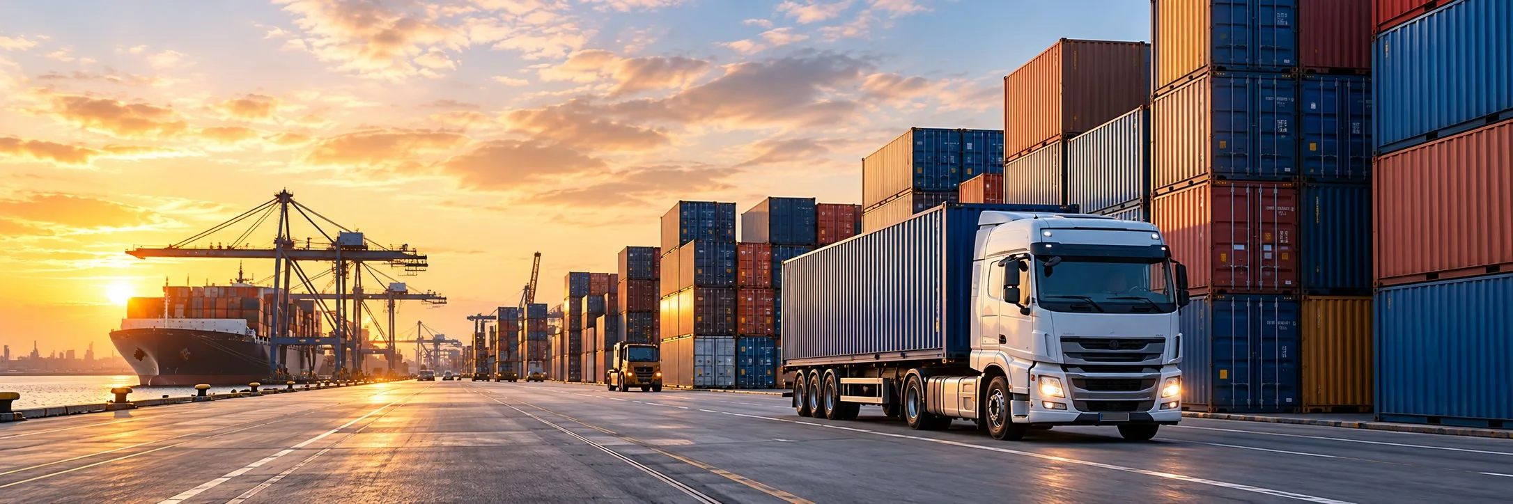 Camion et conteneurs sur un terminal portuaire